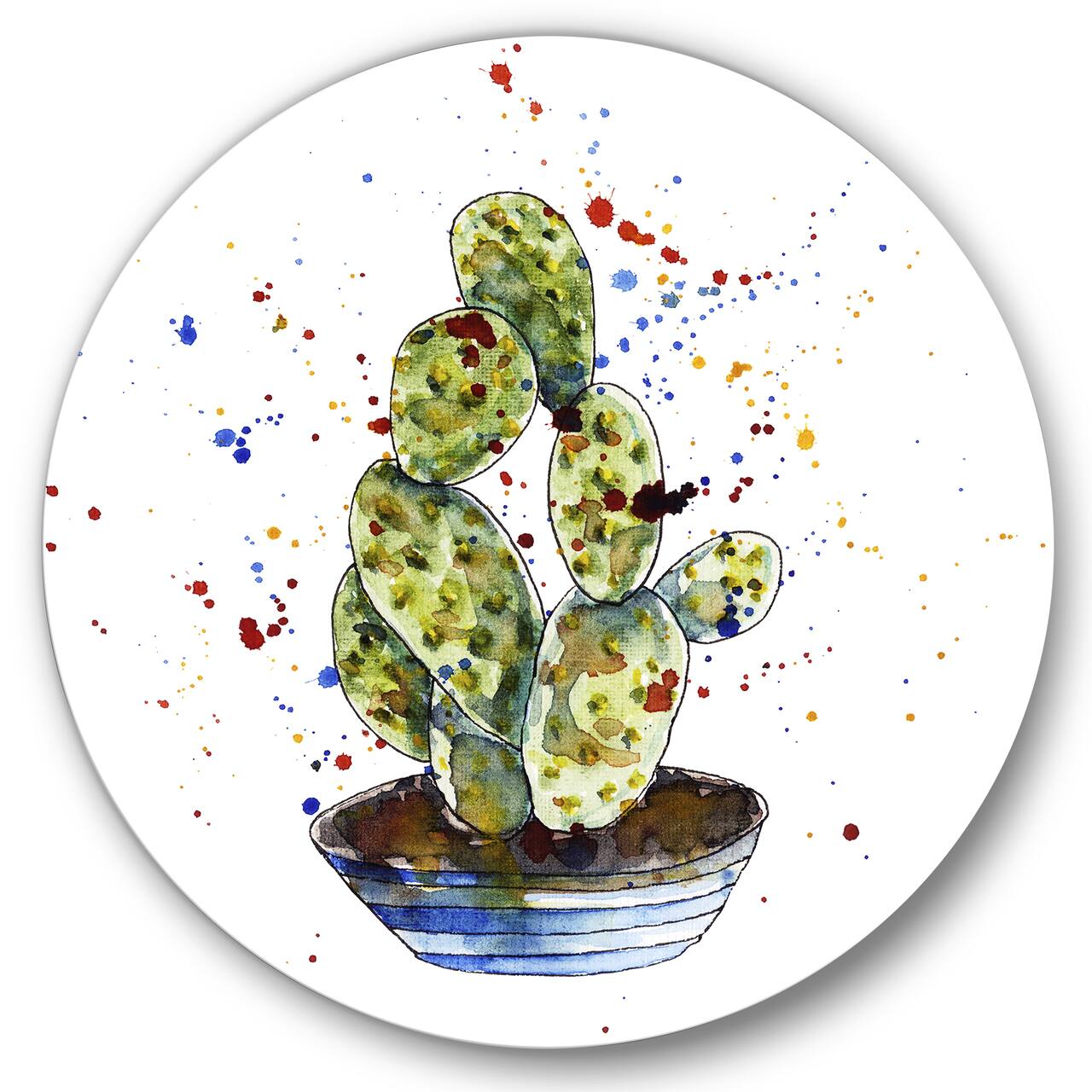 Designart - Cactus Houseplant - Traditional Metal Circle Wall Art